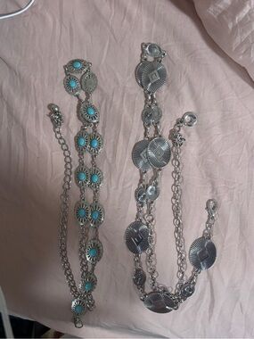 Silver Tone BOHO Turquoise Accent Women's Chain Belts